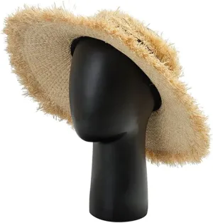 Raffia Visor Hat with Frayed Edges Women Wide Brim Sun Hats UV Protection Designer Empty Top Beach Hats