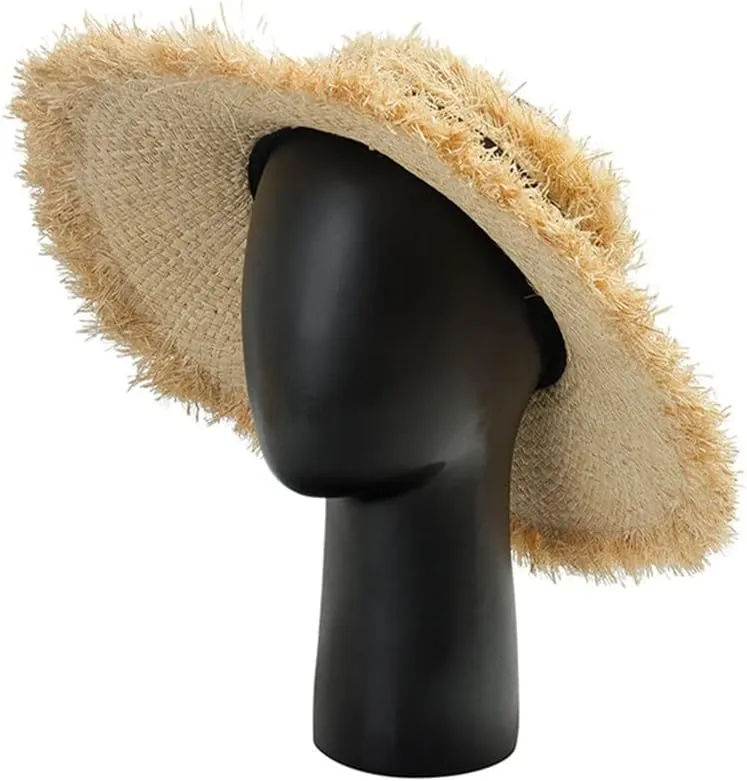 Raffia Visor Hat with Frayed Edges Women Wide Brim Sun Hats UV Protection Designer Empty Top Beach Hats