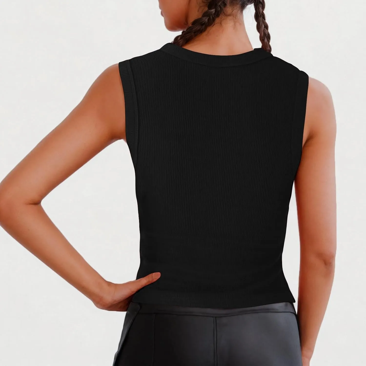 Ribbed Kint Tank Tops for Women Summer Button Front Sleeveless Cropped Shirts Casual Sexy Slim Fit Going Out Blouse