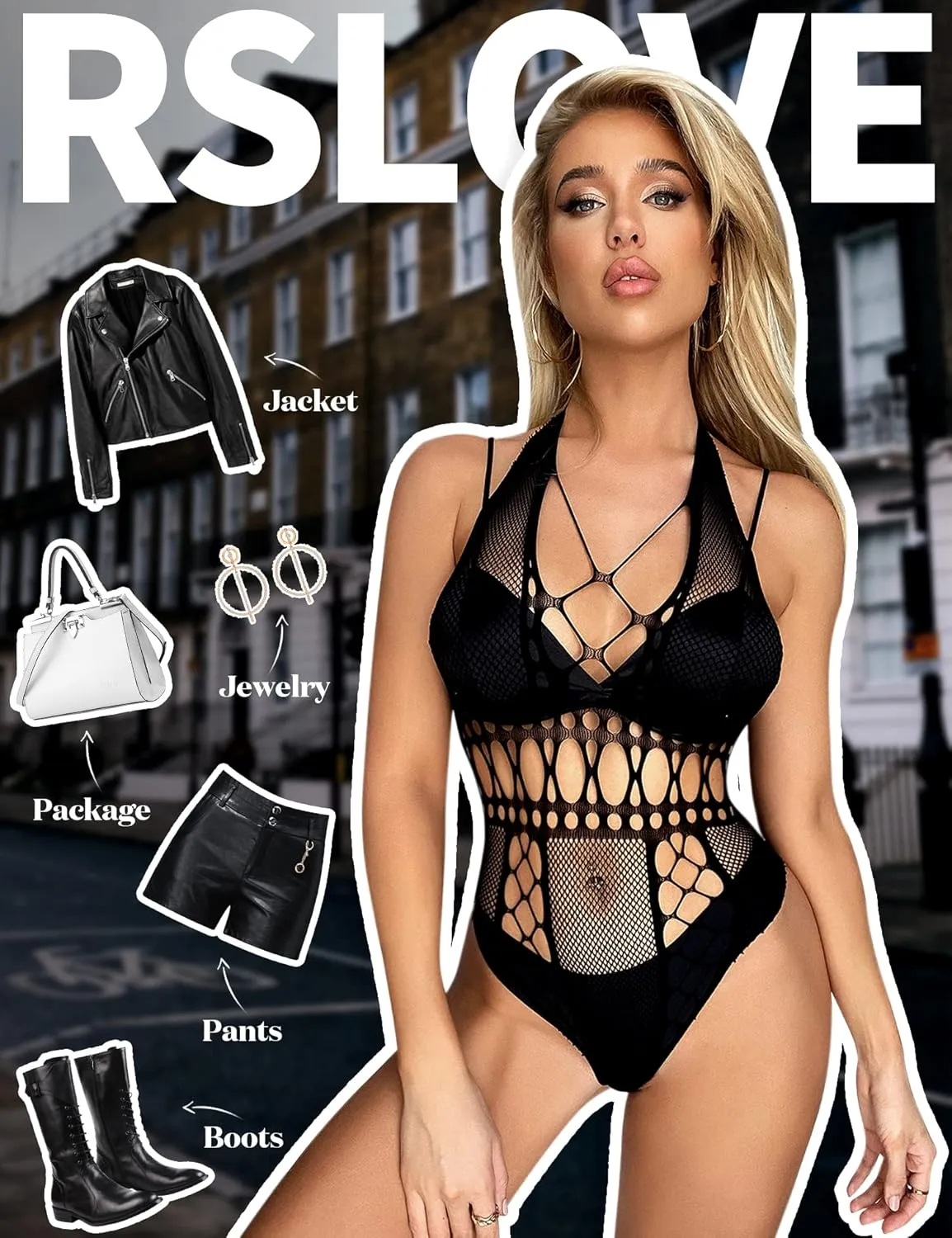 RSLOVE Lingerie for Women Sexy Lace Bodysuit Fishnet Teddy One Piece Deep V Mesh Babydoll