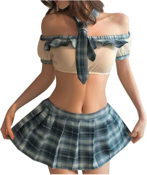 School Girl Lingerie for Women Cosplay Lingerie Set Sexy Roleplay Student Costumes Anime Plaid Mini Skirt Uniform Sets