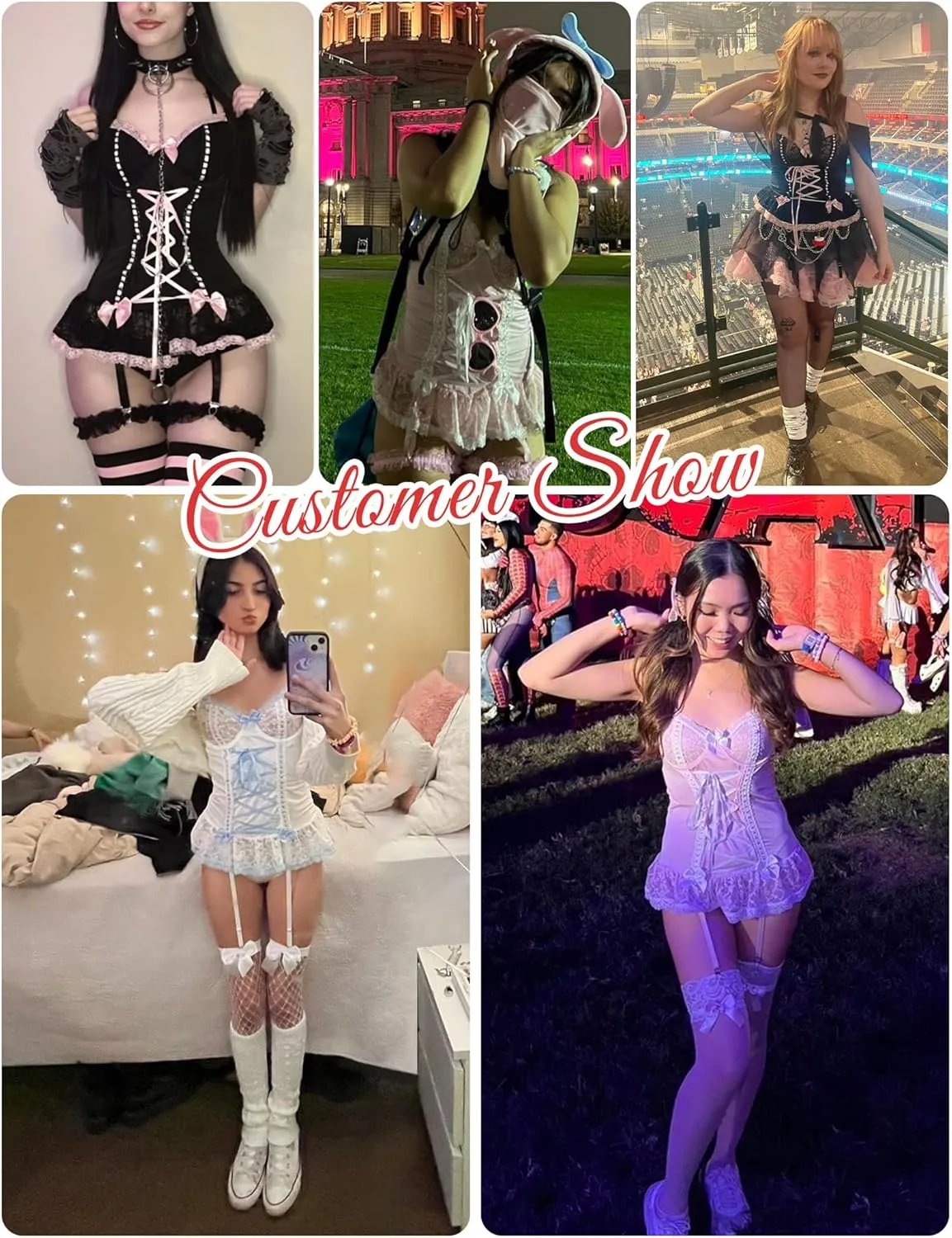 Sexy Lingerie for Women Rave Outfits Lace Up Corset Bodysuit Teddy Lingerie Set with Garter Belt