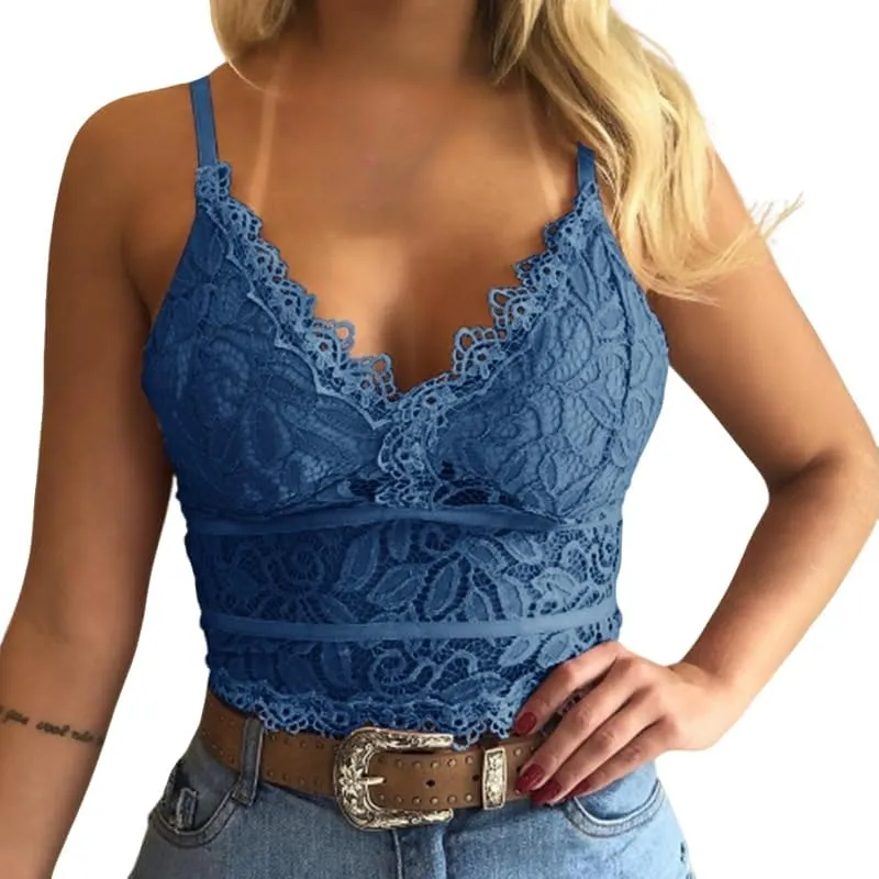 Sexy Tank Top for Women Lace Push Up Wireless Full Coverage Lingerie Stretch Strappy T-shirt Bra Bralette Lingeries