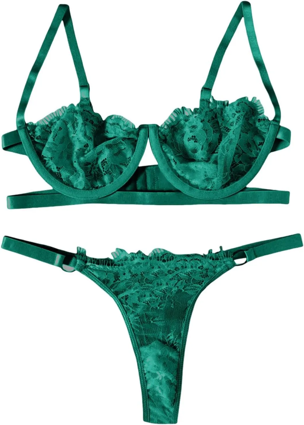 Sexy Underwear for Women Slutty Eyelash Lace Mesh Matching Bra and Panty Sets Push Up Lace Bralette 2 Piece Lingerie Set