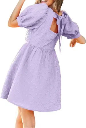 Short Summer Dresses for Women 2024 Solid Color Textured Puff Sleeve Shirt Dresses for Women Casual Dresses for Women