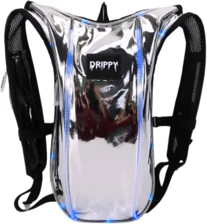 Silver Hydropack Rave Hydration Backpack – LED Festival Water Backpack 2L for Women & Men – Leakproof Hydro Pack with Bladder – Anti-Theft Pockets - Rave Accessories - Music & EDM Festivals