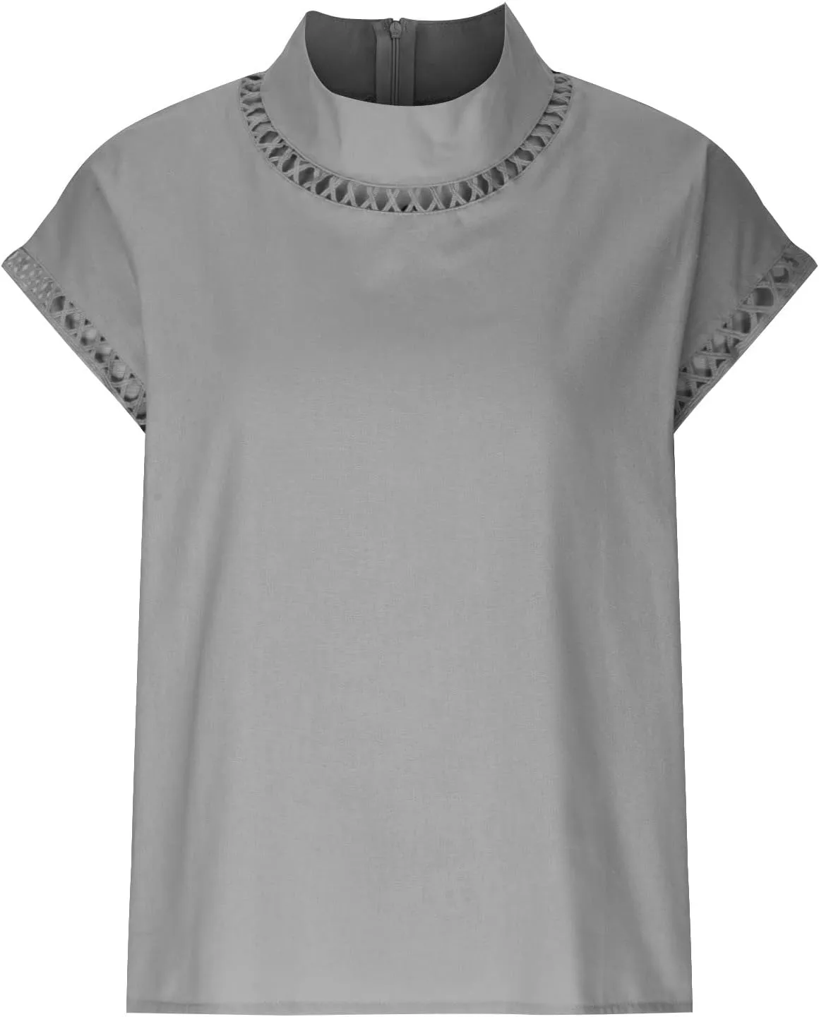 SMIDOW Womens Tops Dressy Casual Spring 2023 Fashion Casp Sleeve Linen Shirts High Neck Eyelet Summer t-Shirt Blouse