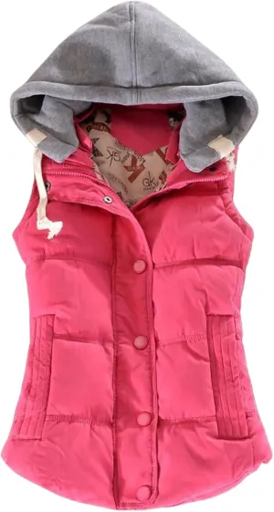 Smoneyful Puffer Vest Women with Hood Sleeveless Quilted Removable Hooded Winter Puffer Vest Thicked Warm Coats Down Jackets