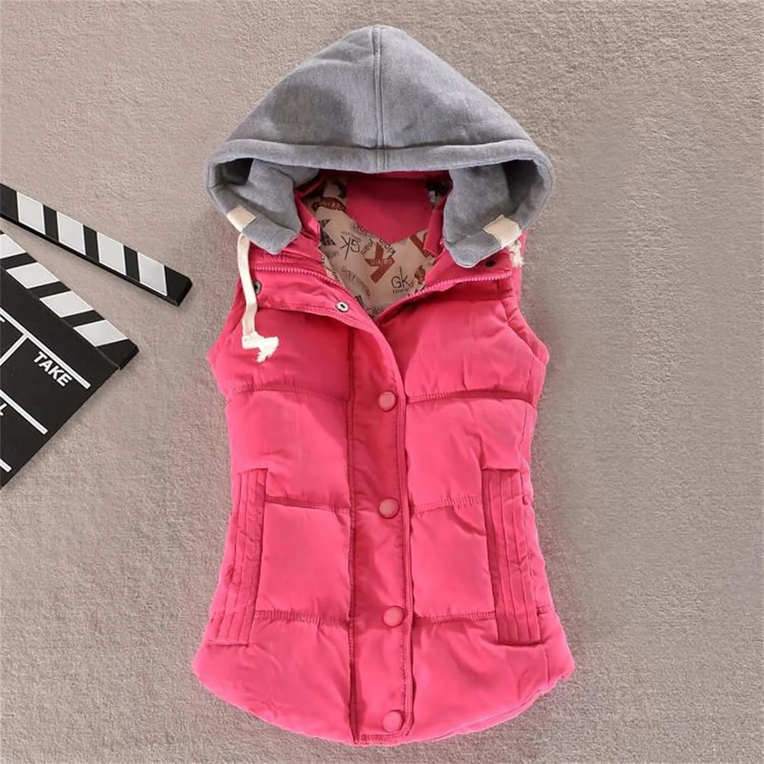Smoneyful Puffer Vest Women with Hood Sleeveless Quilted Removable Hooded Winter Puffer Vest Thicked Warm Coats Down Jackets