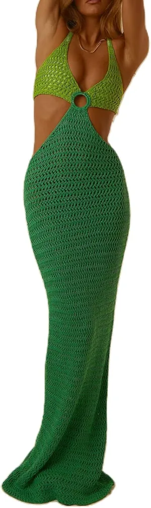 Spaghetti Strap Sleeveless Cut Out Maxi Dress Backless Slim Fit Split Long Dress Halter Night Party Dress Summer Wear