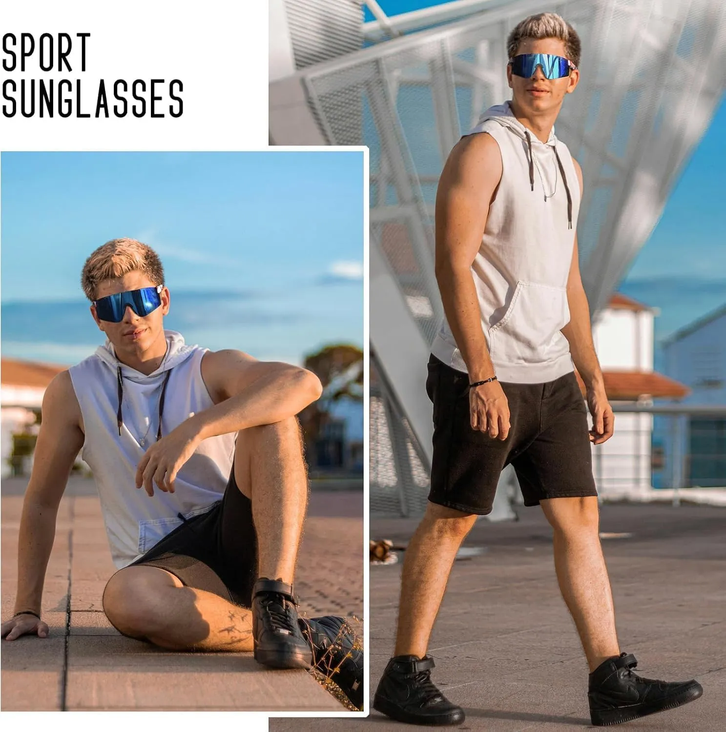 SPOSUNE Polarized Cycling Glasses with 3 Interchangeable Lenses for Women Men, TR90 Sports Sunglasses Running Baseball