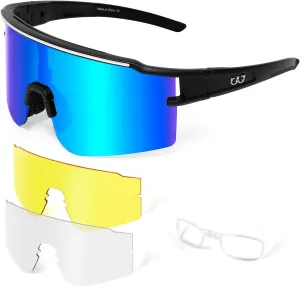 SPOSUNE Polarized Cycling Glasses with 3 Interchangeable Lenses for Women Men, TR90 Sports Sunglasses Running Baseball