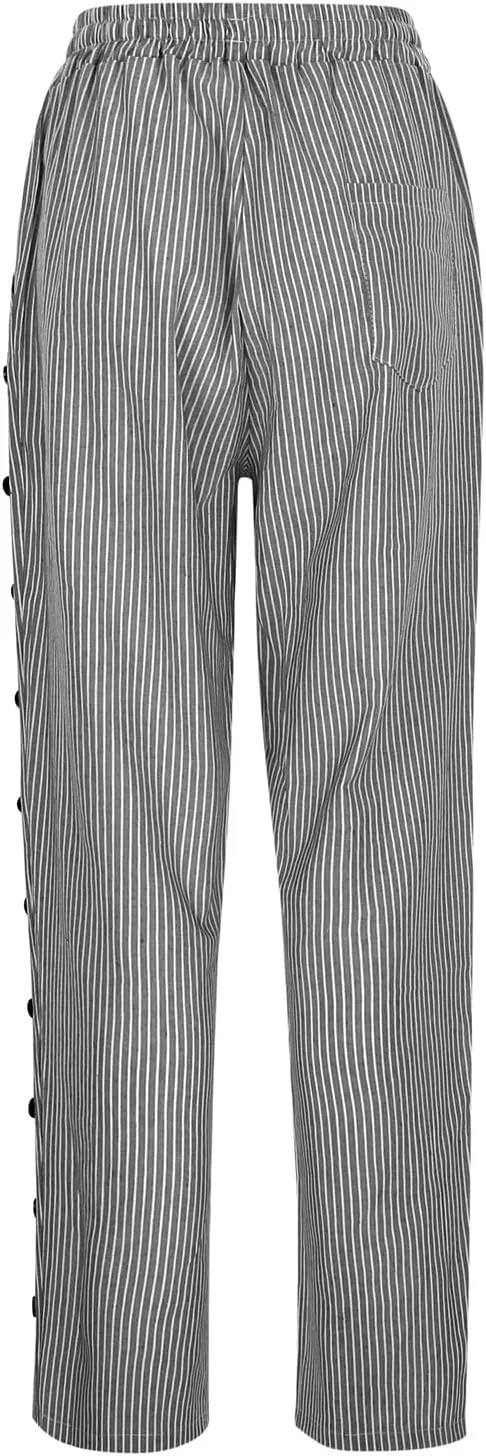 Striped Linen Pants Women Summer Casual Side Button Drawstring Pants Lightweight Boho Beach Pants Comfy Work Pants