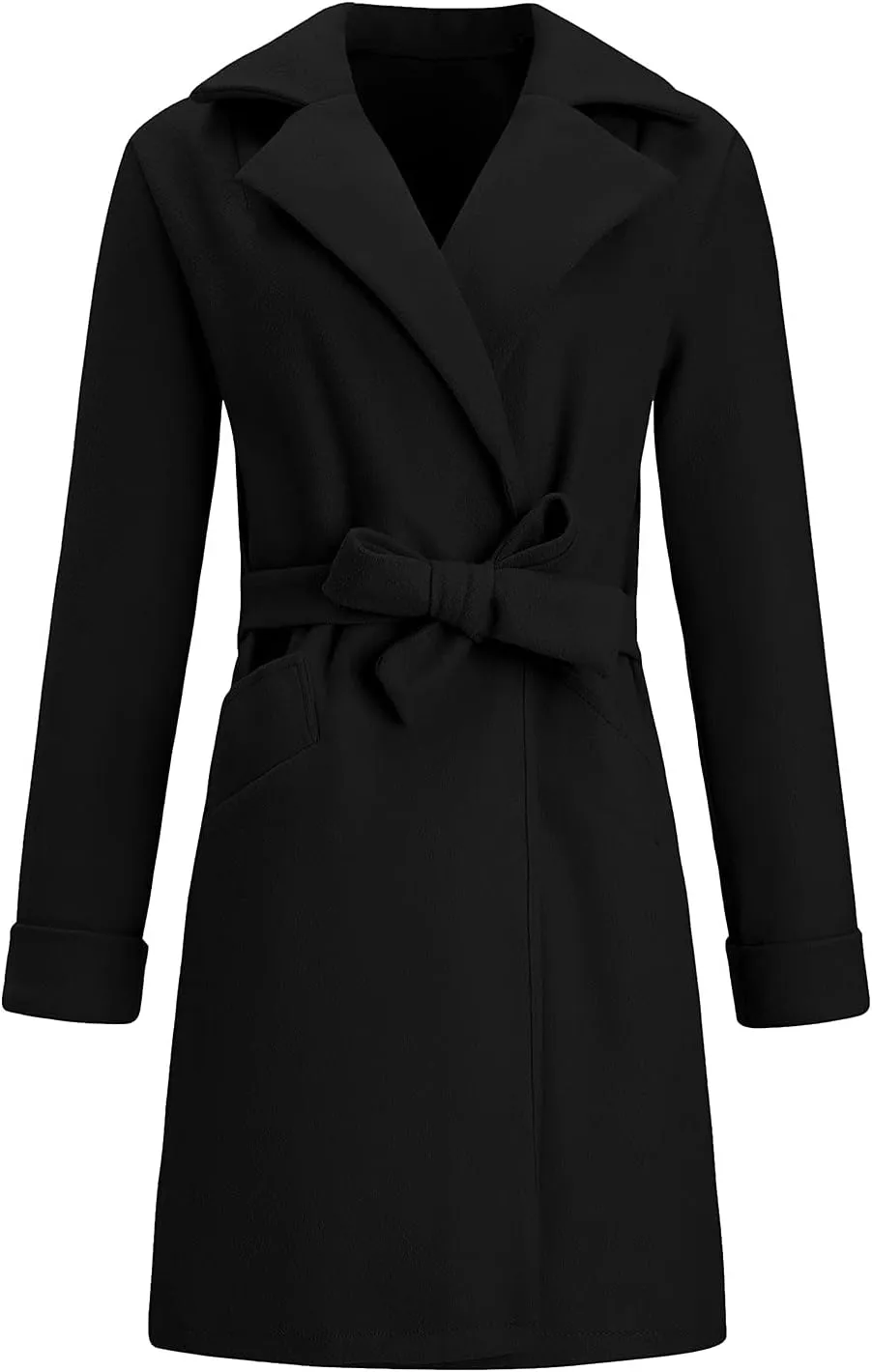 STYESH Womens Wrap Coats with Belt 2023 Fashion Overcoats Notched Lapel Trench Coats Winter Pea Coats Outerwear with Pockets