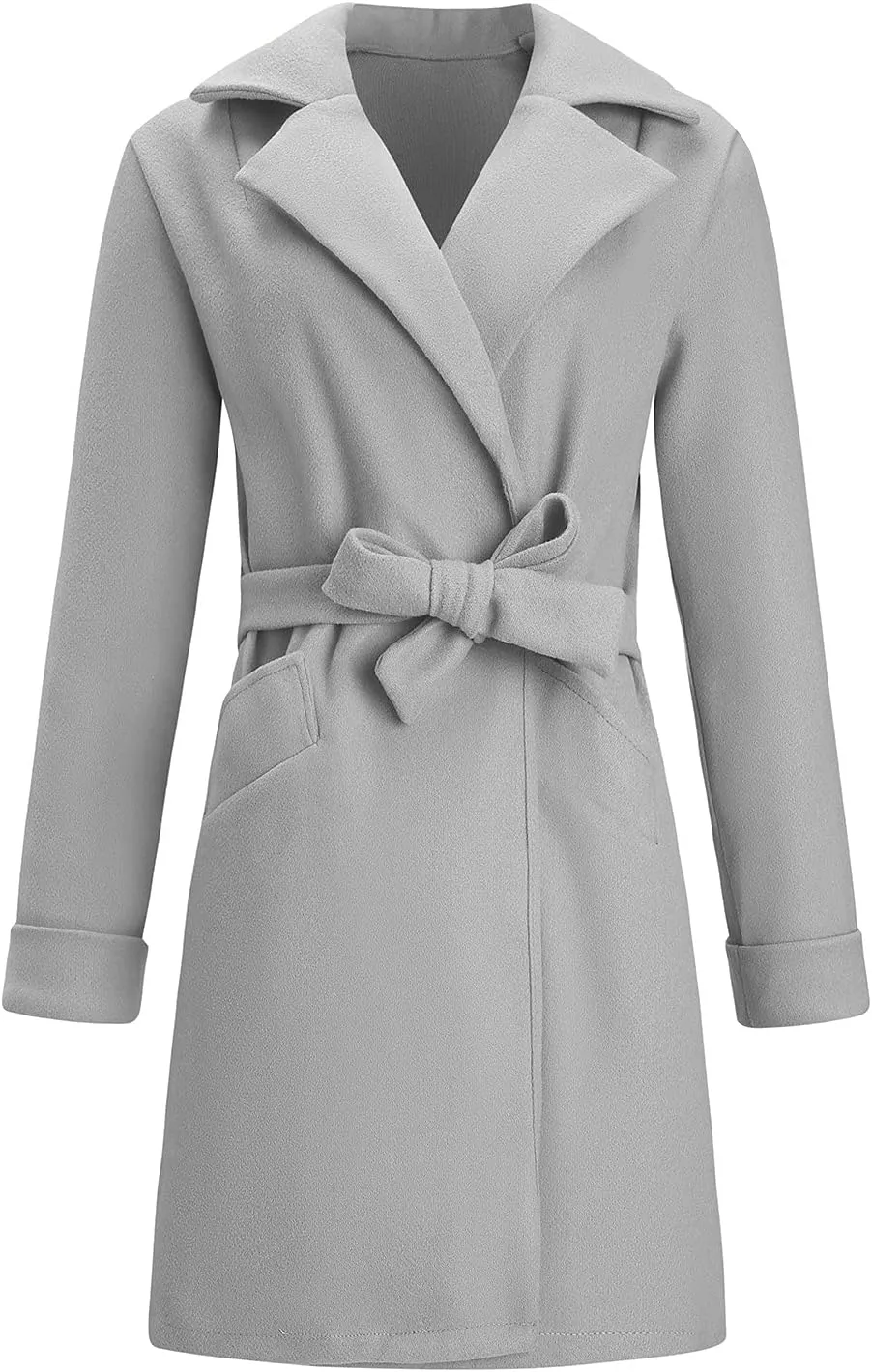 STYESH Womens Wrap Coats with Belt 2023 Fashion Overcoats Notched Lapel Trench Coats Winter Pea Coats Outerwear with Pockets