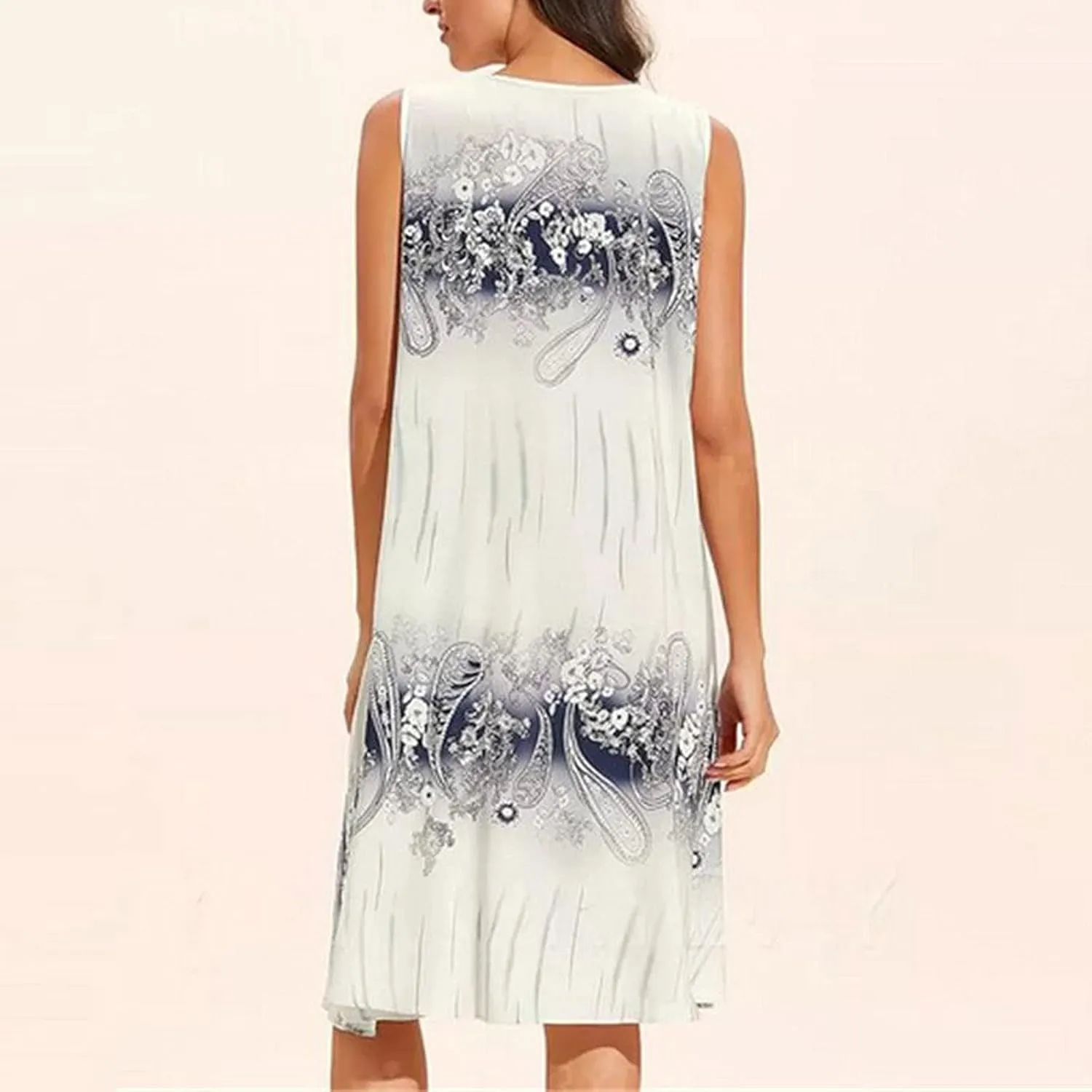 Summer Dresses for Women 2024 Loose Fit Crewneck Floral Sun Dresses Casual Sleeveless Swing Dresses