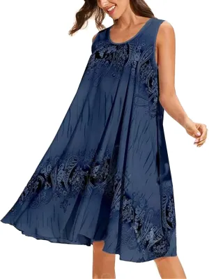 Summer Dresses for Women 2024 Loose Fit Crewneck Floral Sun Dresses Casual Sleeveless Swing Dresses