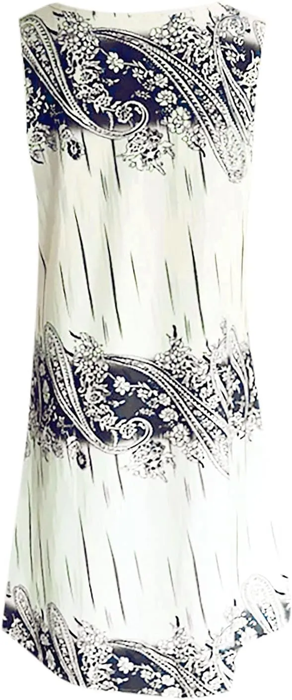 Summer Dresses for Women 2024 Loose Fit Crewneck Floral Sun Dresses Casual Sleeveless Swing Dresses