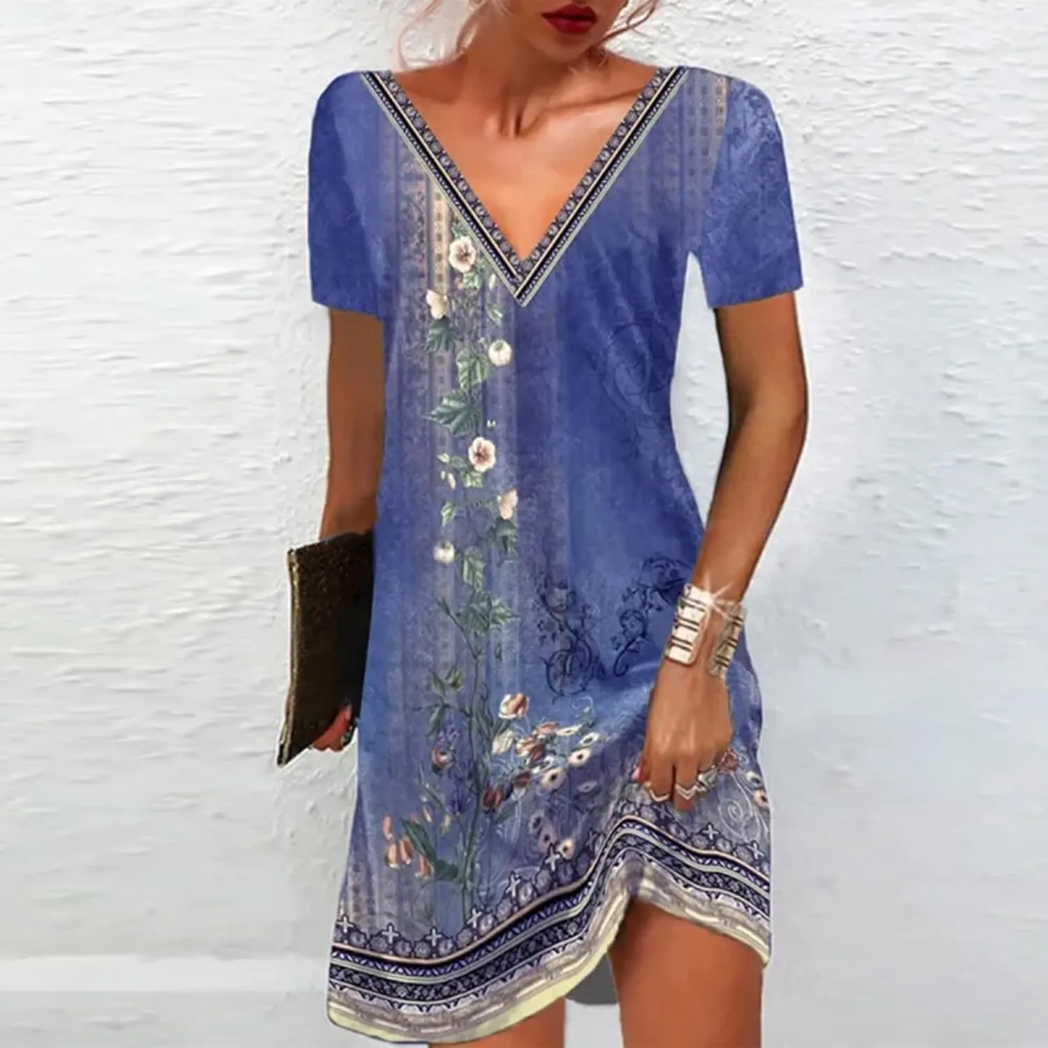 Summer Dresses for Women 2025 Beach Loose Vacation Sun Dress Boho Short Sleeve Dress Casual Floral Print Sundresses