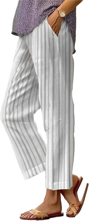 Summer Linen Pants for Women Casual Wide Leg Pants Plus Size Palazzo Pants Drawstring Elastic Waist Boho Pants