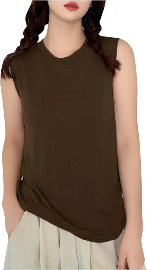 Summer Tank Tops for Women Solid Fashion Crewneck Sleeveless Blouse Casual Loose Fit Athletic Quick Dry Tee Shirts