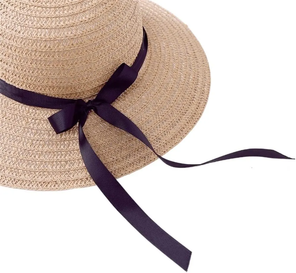 Sun Hat Bow Hat Visor Temperament Flat Hats Women's Sea Beach Vacation Leisure Sunscreen Hat(E)