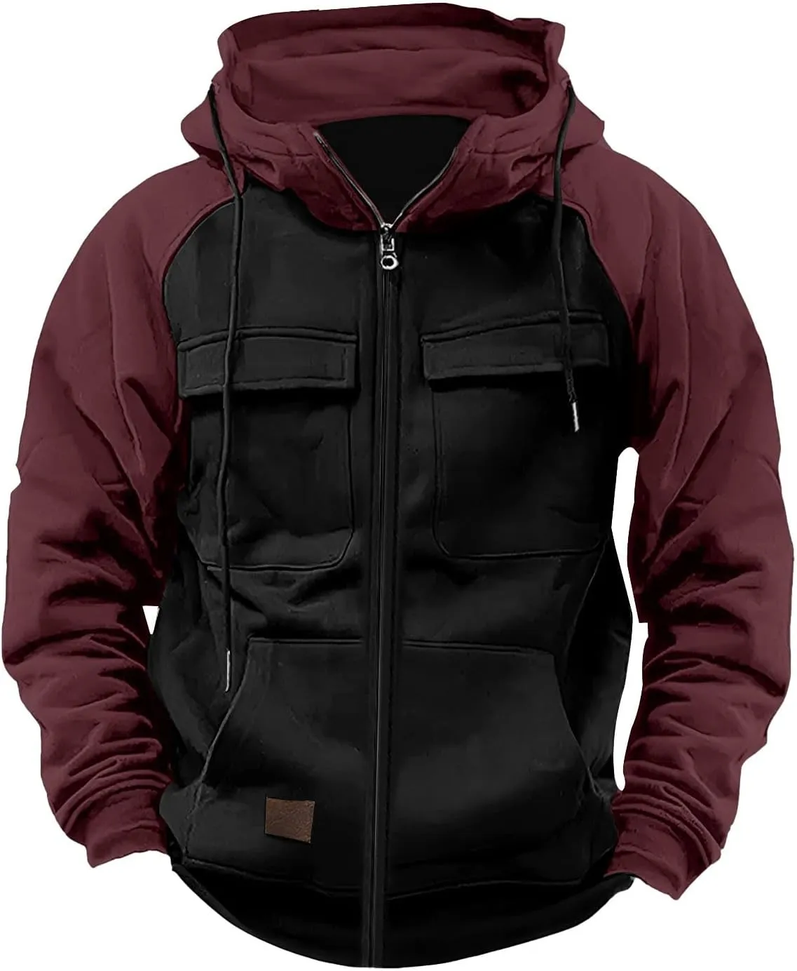 Tactical Hoodies for Men Fall Winter Vintage Hoodie Drawstring Hooded Sweatshirt Zip Up Coat Jacket with Pockets