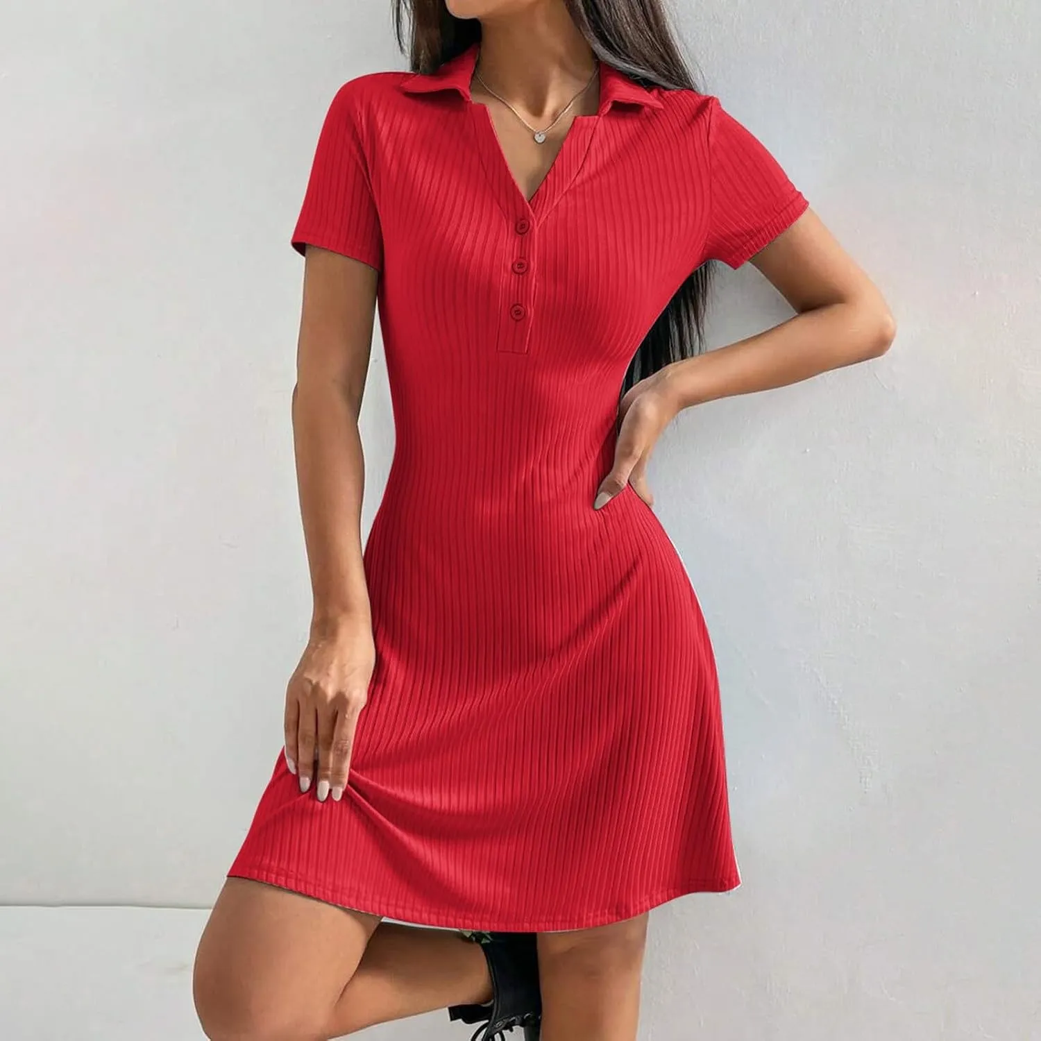 Tank Dresses Women Summer Ribbed Front Button Lapel Neck Tie Waist Mini Dress Boho A Line Swing Flowy Beach Sundress