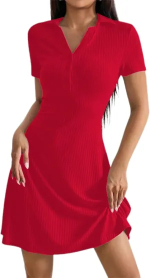 Tank Dresses Women Summer Ribbed Front Button Lapel Neck Tie Waist Mini Dress Boho A Line Swing Flowy Beach Sundress