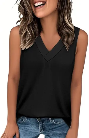 Tank Top for Women Summer Outfits V Neck T-Shirts Comfy Sleeveless Beach Vacation Clothes Fashion Outfits