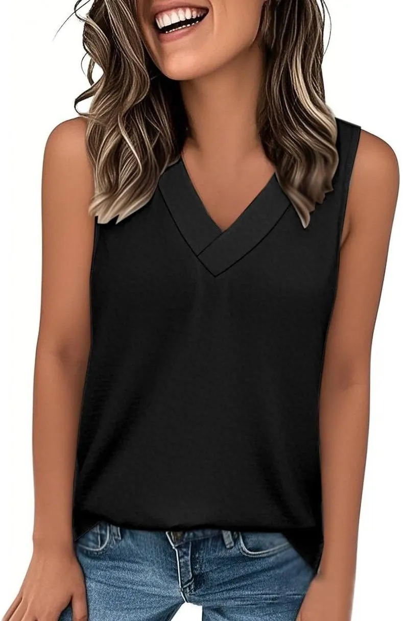 Tank Top for Women Summer Outfits V Neck T-Shirts Comfy Sleeveless Beach Vacation Clothes Fashion Outfits