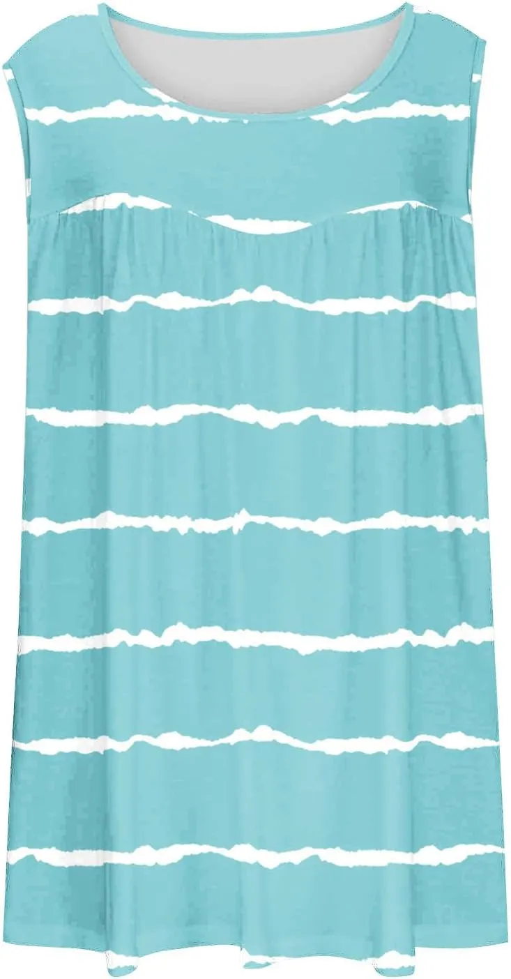 Tank Top for Women's Plus Size Floral Printed Sleeveless Tops Loose Fit Casual Pleated Crewneck Blouses Trendy Tshirts