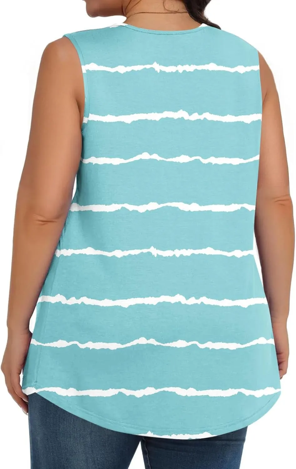 Tank Top for Women's Plus Size Floral Printed Sleeveless Tops Loose Fit Casual Pleated Crewneck Blouses Trendy Tshirts