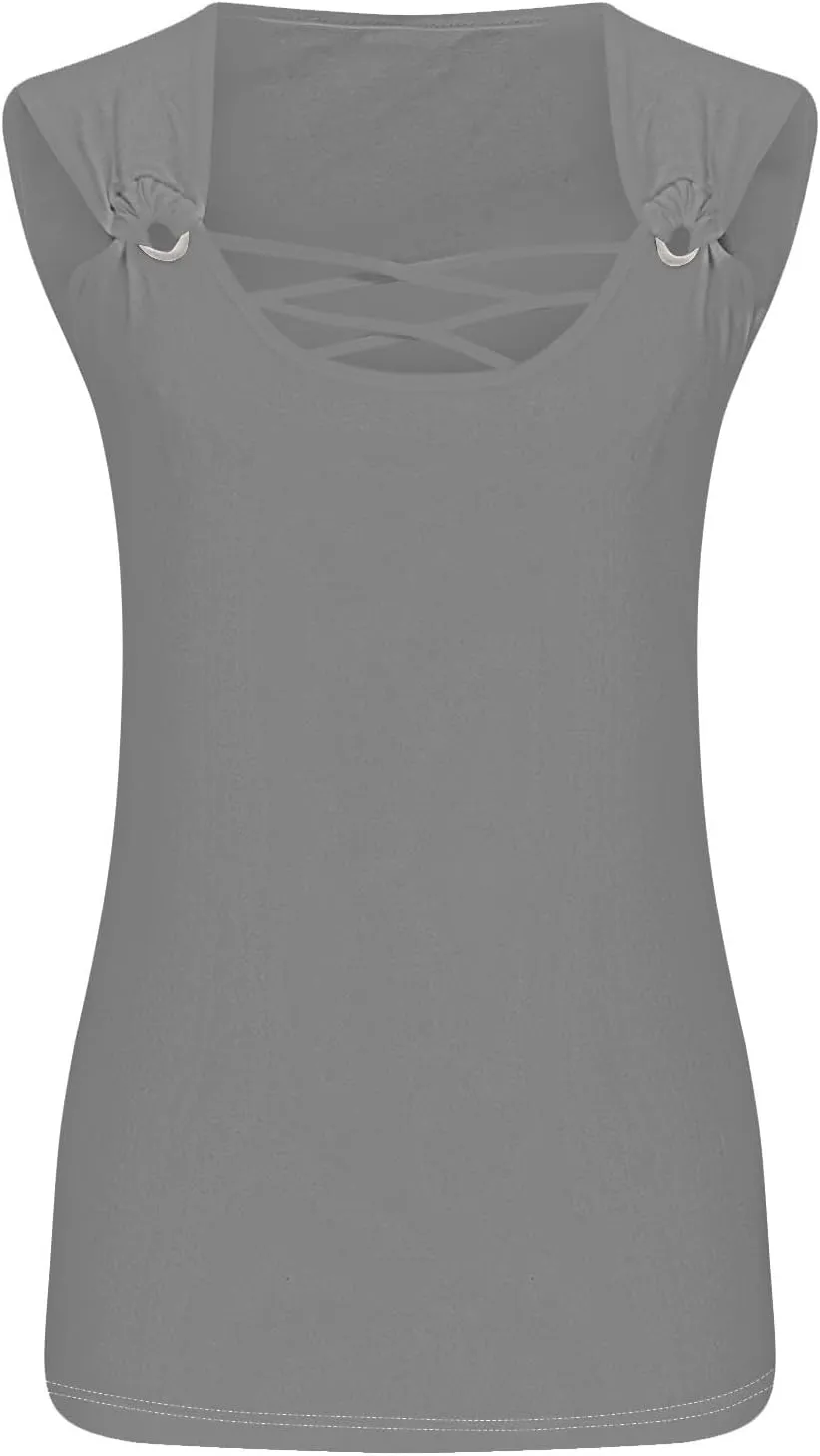 Tank Tops for Women 2025 Trendy Summer Sleeveless Tshirt Casual Vacation Solid Blouse Plus Size Loose Tees