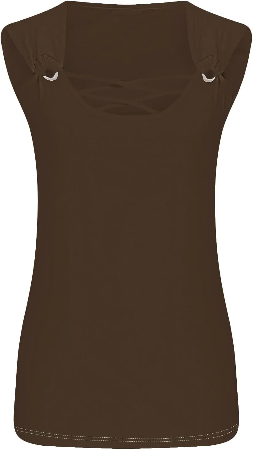 Tank Tops for Women 2025 Trendy Summer Sleeveless Tshirt Casual Vacation Solid Blouse Plus Size Loose Tees