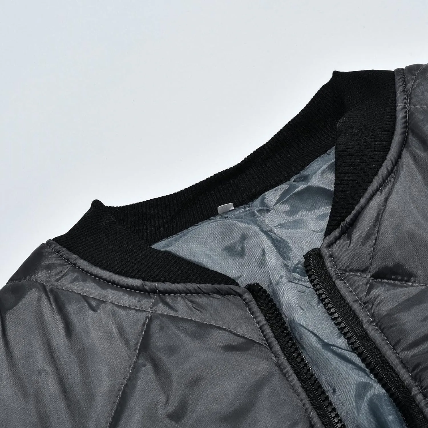 Thatrich Mens Bomber Jacket Lightweight Diamond Quilted Jacket Zip Up Puffer Coat Cropped Winter Jackets Long Sleeve Outwear