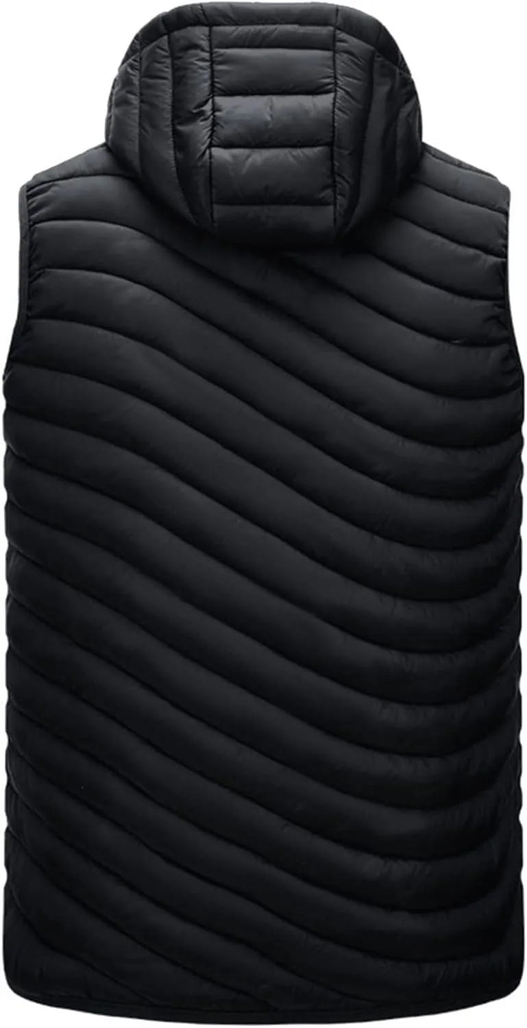 Thatrich Mens Quilted Puffer Vest Lightweight Sleeveless Zip Up Hooded Jackets Casual Stand Collar Vests Winter Outdoor Wear