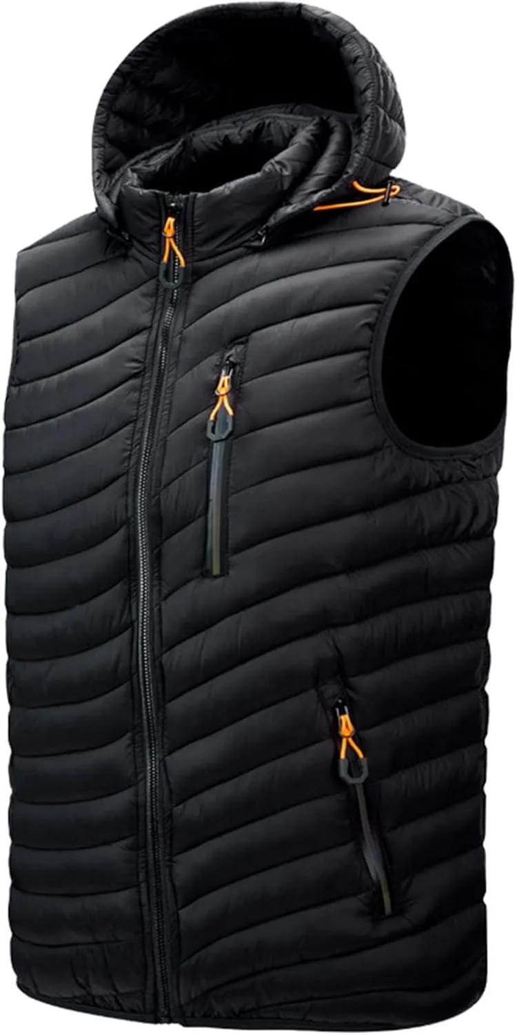 Thatrich Mens Quilted Puffer Vest Lightweight Sleeveless Zip Up Hooded Jackets Casual Stand Collar Vests Winter Outdoor Wear