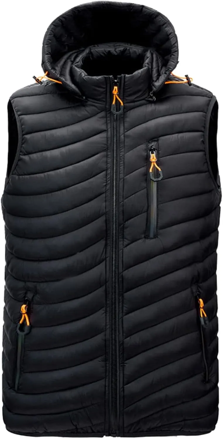 Thatrich Mens Quilted Puffer Vest Lightweight Sleeveless Zip Up Hooded Jackets Casual Stand Collar Vests Winter Outdoor Wear