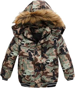Toddler's Winter Parka Coat Fu𝐫 Collar Hood Fleece Lined Puffer Jacket Thicken Padded Down Coat Boy Snow Jacket