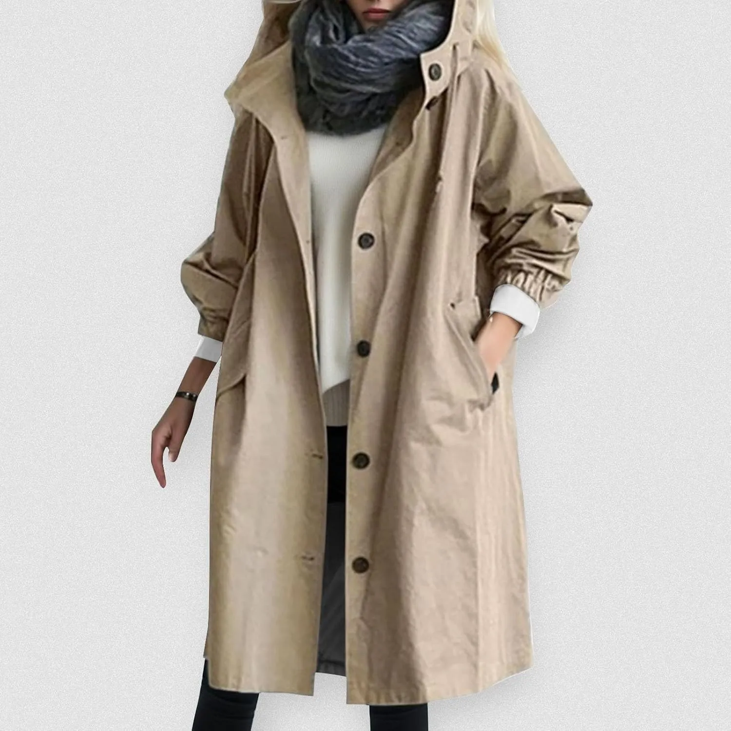 Trench Coat Women Long Waterproof Hooded Raincoat Lightweight Rain Jacket Lined Fall Winter Outdoor Windbreaker