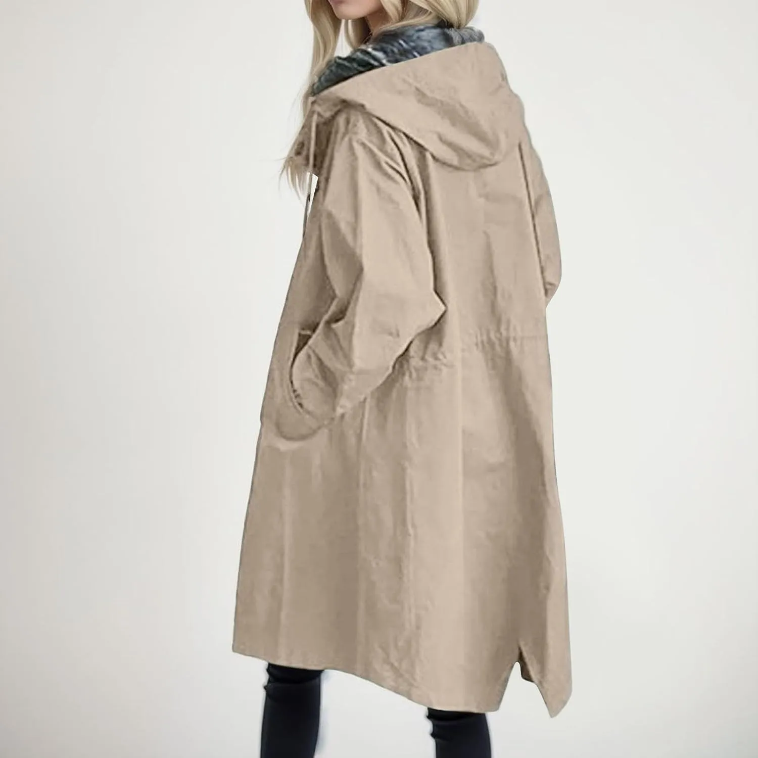 Trench Coat Women Long Waterproof Hooded Raincoat Lightweight Rain Jacket Lined Fall Winter Outdoor Windbreaker