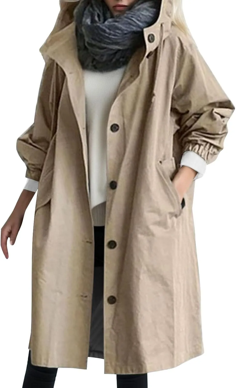 Trench Coat Women Long Waterproof Hooded Raincoat Lightweight Rain Jacket Lined Fall Winter Outdoor Windbreaker