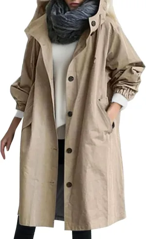 Trench Coat Women Long Waterproof Hooded Raincoat Lightweight Rain Jacket Lined Fall Winter Outdoor Windbreaker