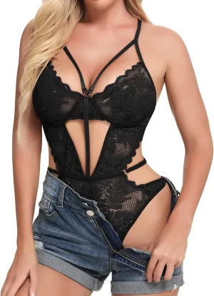 UHKZ Womens Lingerie Lace One Piece Bodysuit Backless Lanyard Y2K Snap Slim Fit Suit