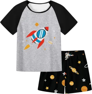 Umeyda Boys Pajamas Set Sleepwear Nightwear 2 Pcs Pj Set Soft Short Sleeve Tee Top and Shorts with Pockets, Size 4T-12 Years