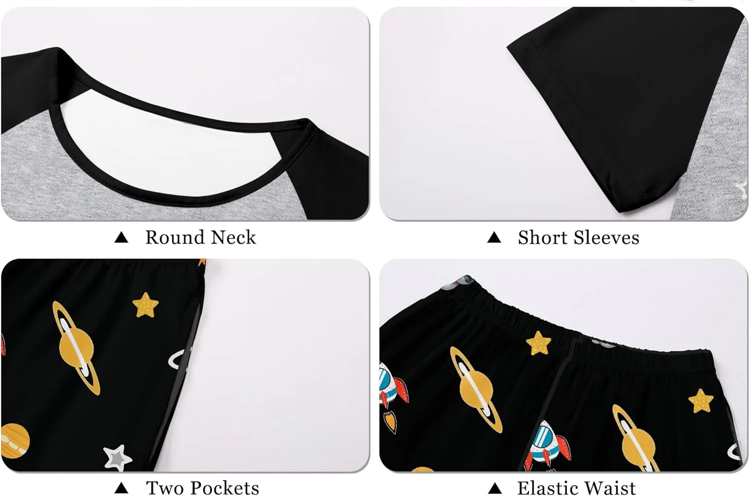 Umeyda Boys Pajamas Set Sleepwear Nightwear 2 Pcs Pj Set Soft Short Sleeve Tee Top and Shorts with Pockets, Size 4T-12 Years