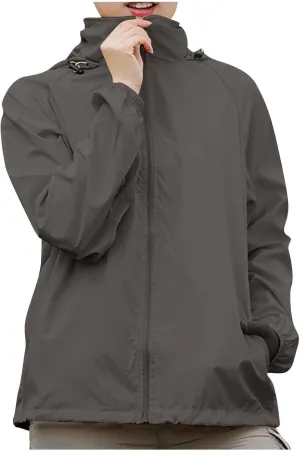 Unisex Rain Jacket Lightweight Hooded Raincoat Waterproof Windbreaker Clothing Packable Rain Coats With Pockets