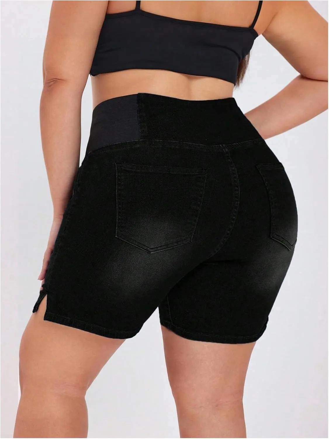 Verdusa Women's Plus Size Casual Jean Shorts High Waisted Stretchy Denim Bottoms with Pockets