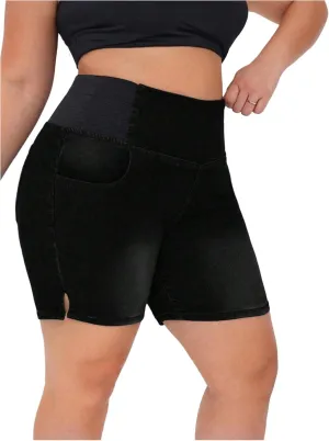 Verdusa Women's Plus Size Casual Jean Shorts High Waisted Stretchy Denim Bottoms with Pockets